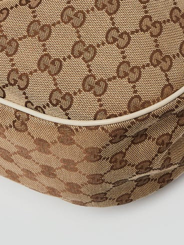 Gucci Sukey Shoulder Bag in GG Canvas with White Leather Trim