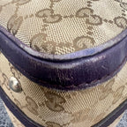 Gucci GG Monogram Canvas Boston Bag with Purple Leather Trim