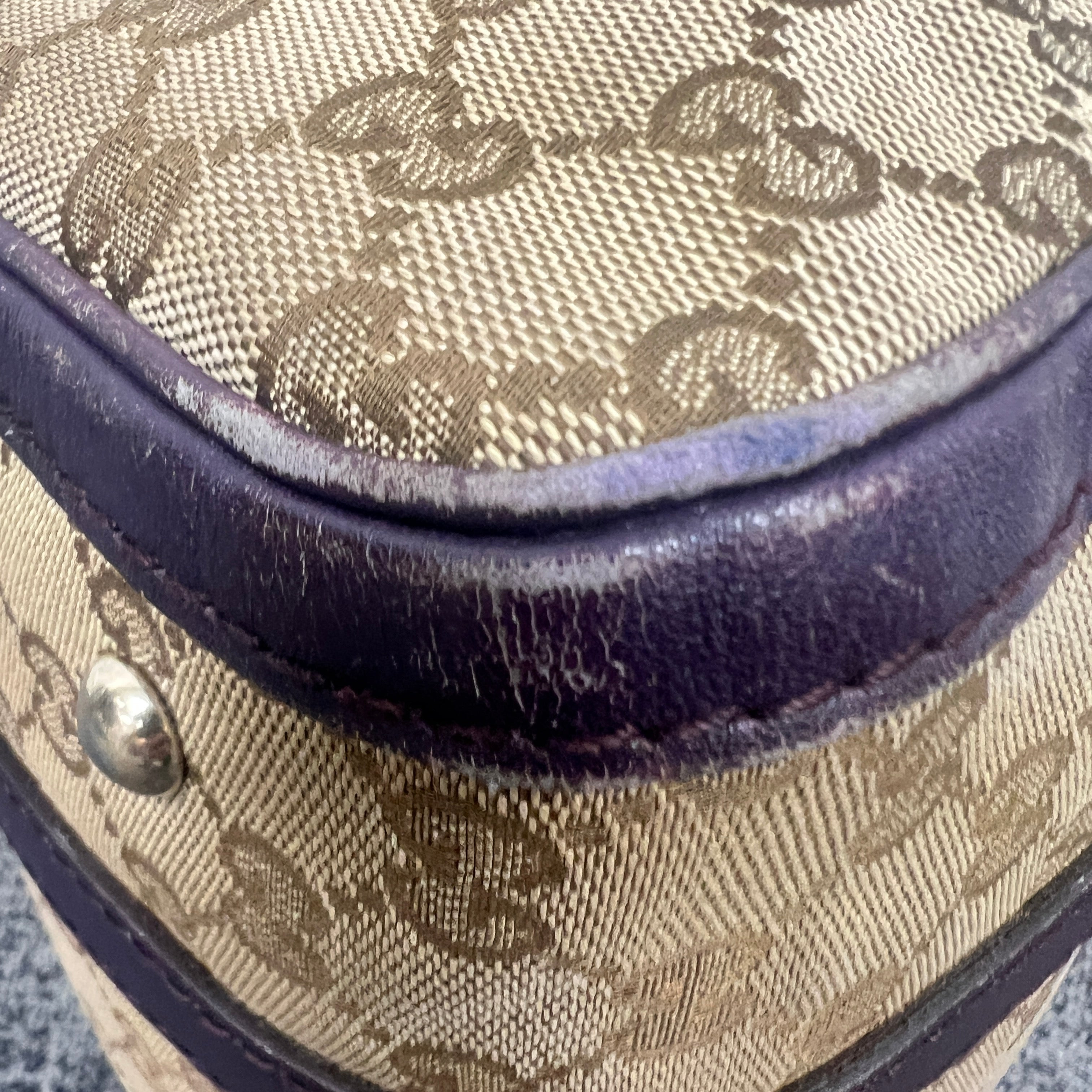 Gucci GG Monogram Canvas Boston Bag with Purple Leather Trim