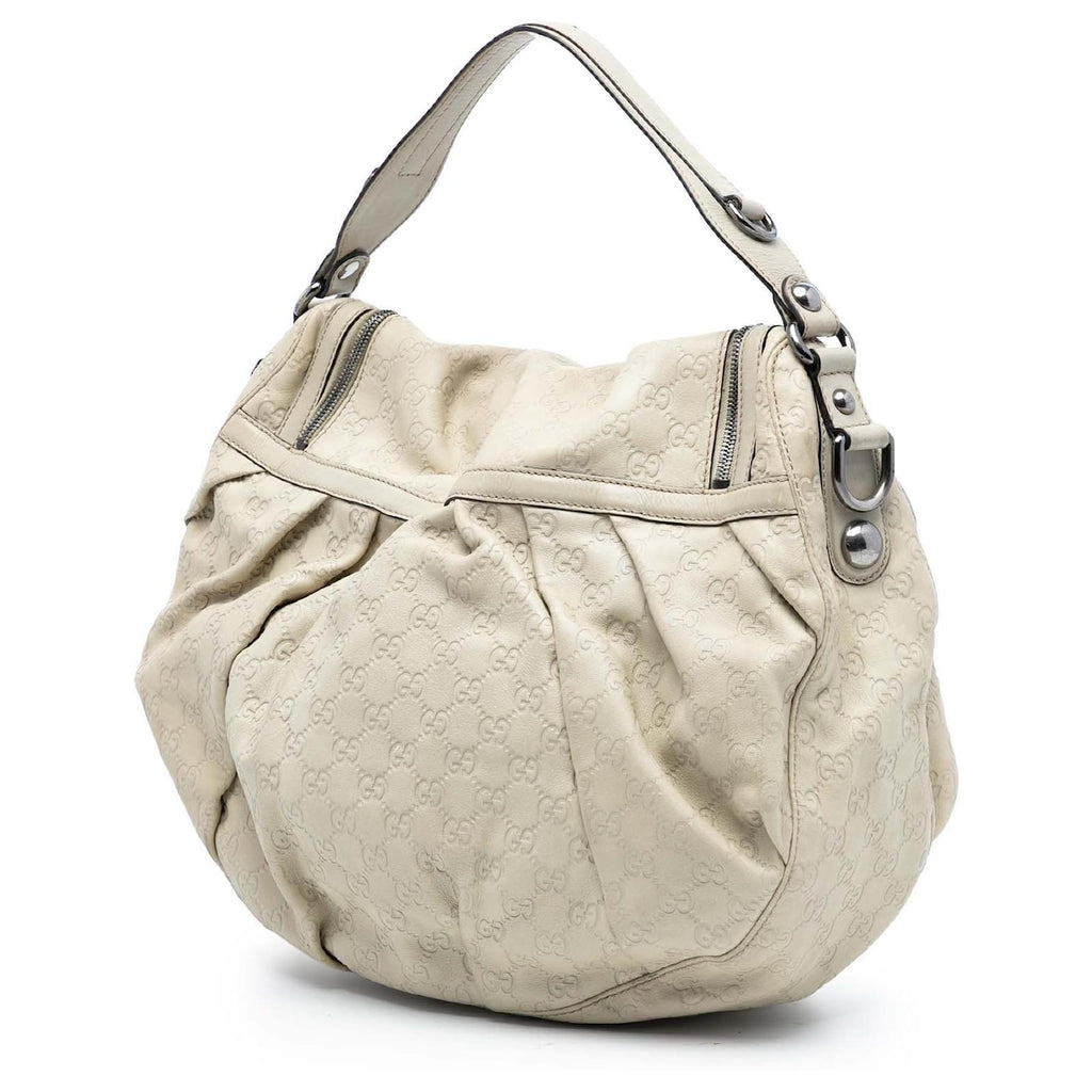 Gucci Guccissima Icon Bit Satchel Off-White Leather Hobo Bag