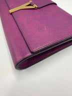 Pre-owned Yves Saint Laurent Chyc Ligne Textured Leather Clutch in Purple