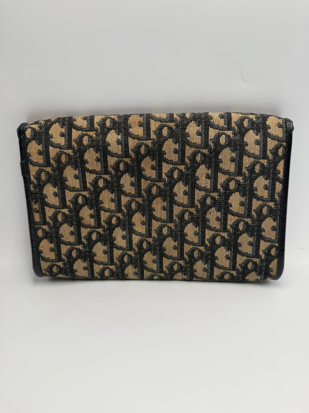 Vintage Christian Dior Trotter Oblique Canvas Clutch Bag in Navy & Beige