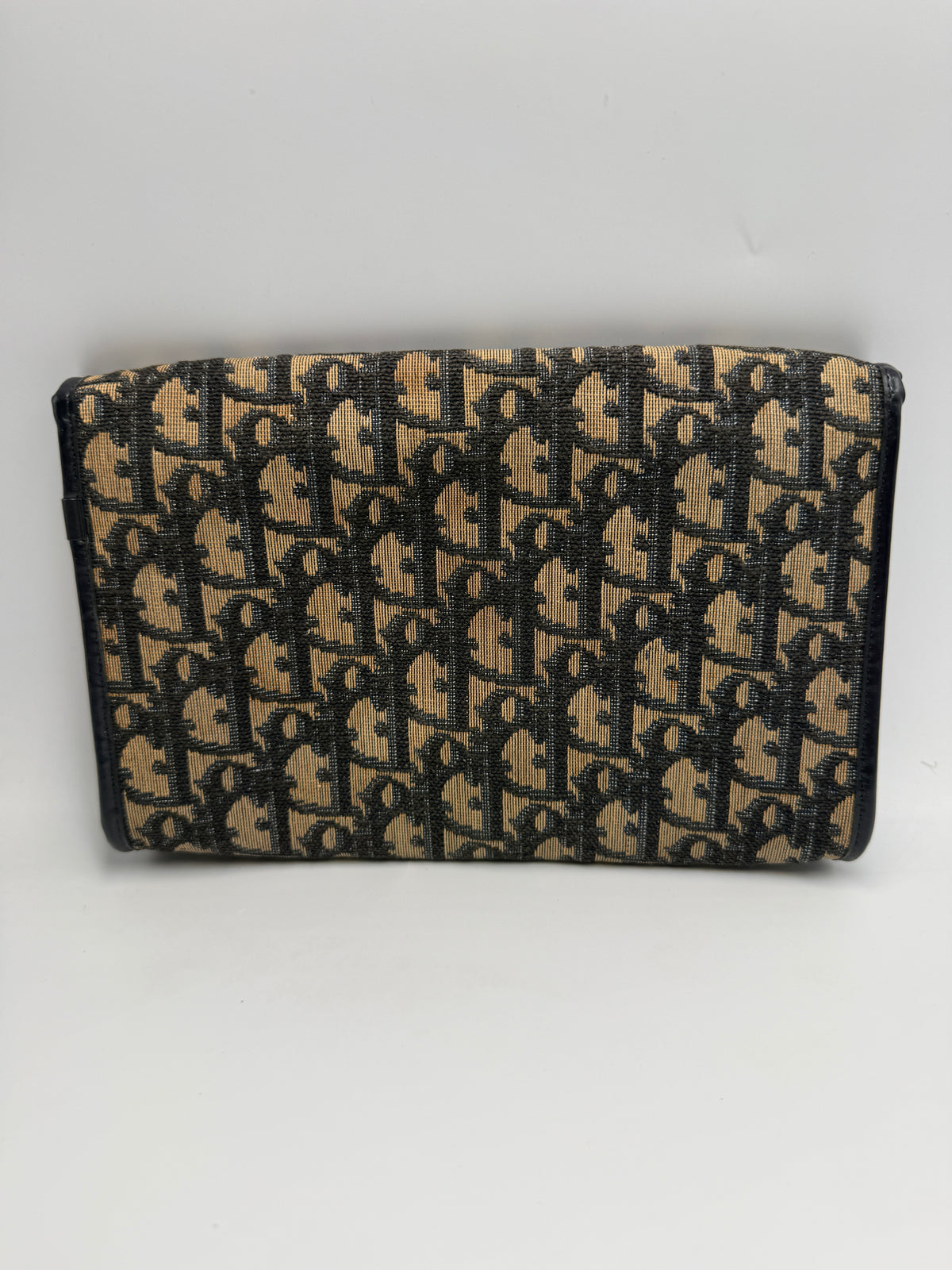 Vintage Christian Dior Trotter Oblique Canvas Clutch Bag in Navy & Beige