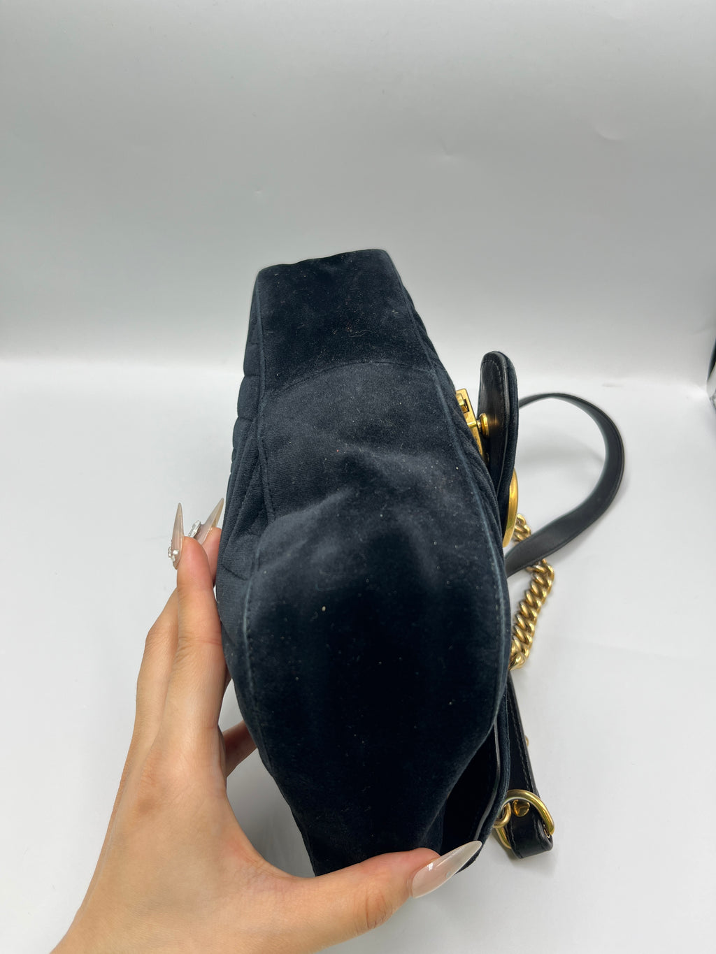 Gucci GG Marmont Small Velvet Shoulder Bag Black with Gold Hardware