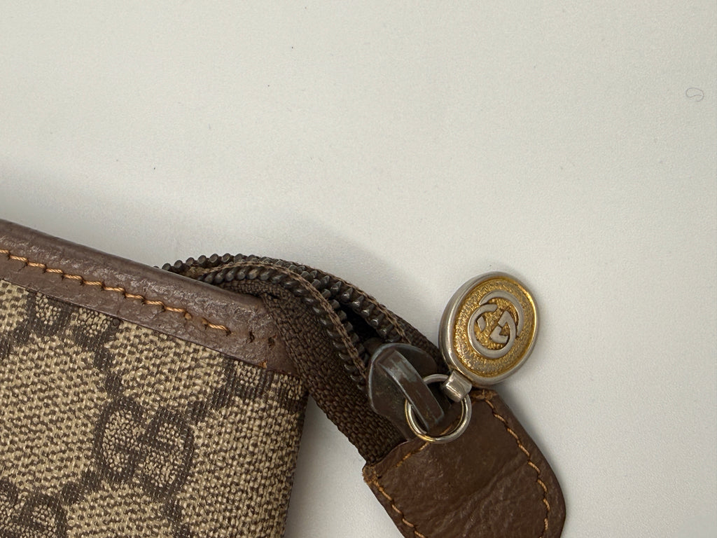 Gucci Vintage GG Supreme Canvas Tote Bag in Beige/Ebony with Brown Leather Trim