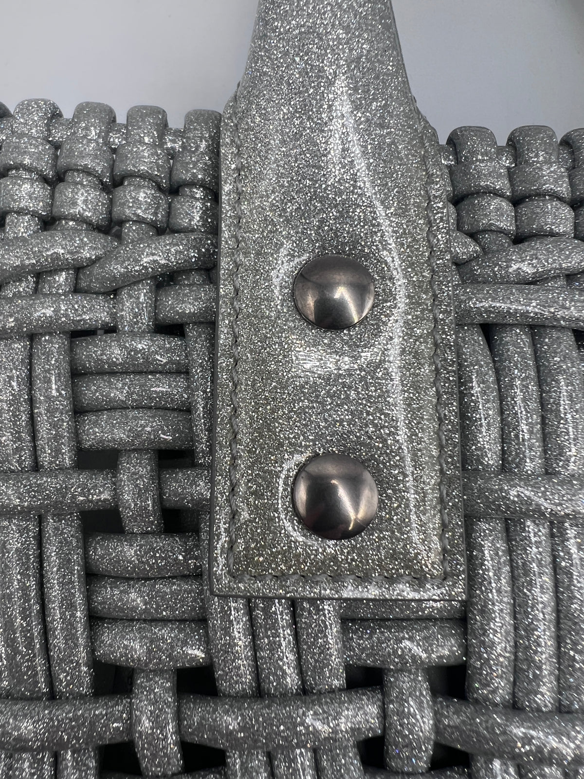 Balenciaga Silver Woven Glitter Basket Bag
