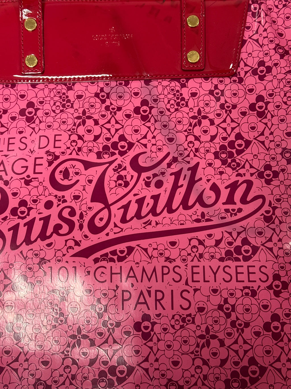 Louis Vuitton x Takashi Murakami Limited Edition Pink Shiny Leather Cosmic Blossom Tote GM