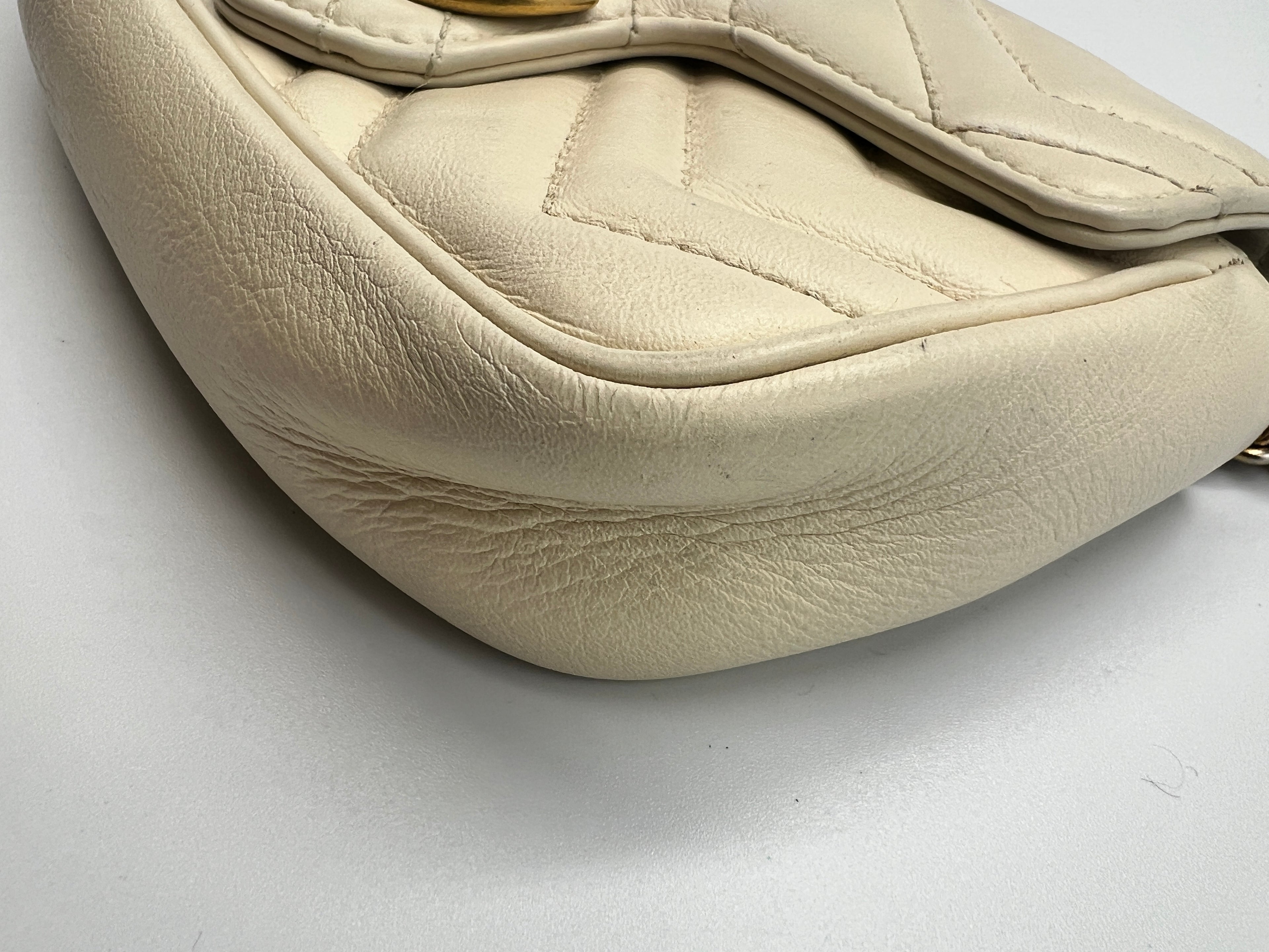 Gucci GG Marmont Super Mini Shoulder Bag Beige Matelassé Leather