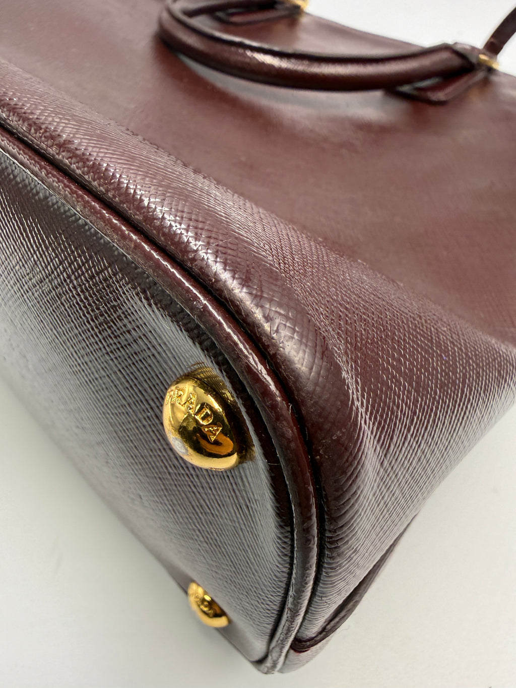 Prada Saffiano Lux Medium Promenade Dome Satchel (Granato / Burgundy)