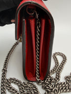Gucci Dionysus Super Mini Shoulder Bag - Red Textured Leather with Crystal Tiger Head