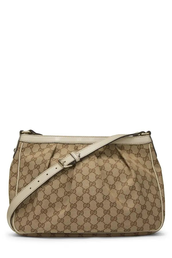 Gucci Sukey Shoulder Bag in GG Canvas with White Leather Trim