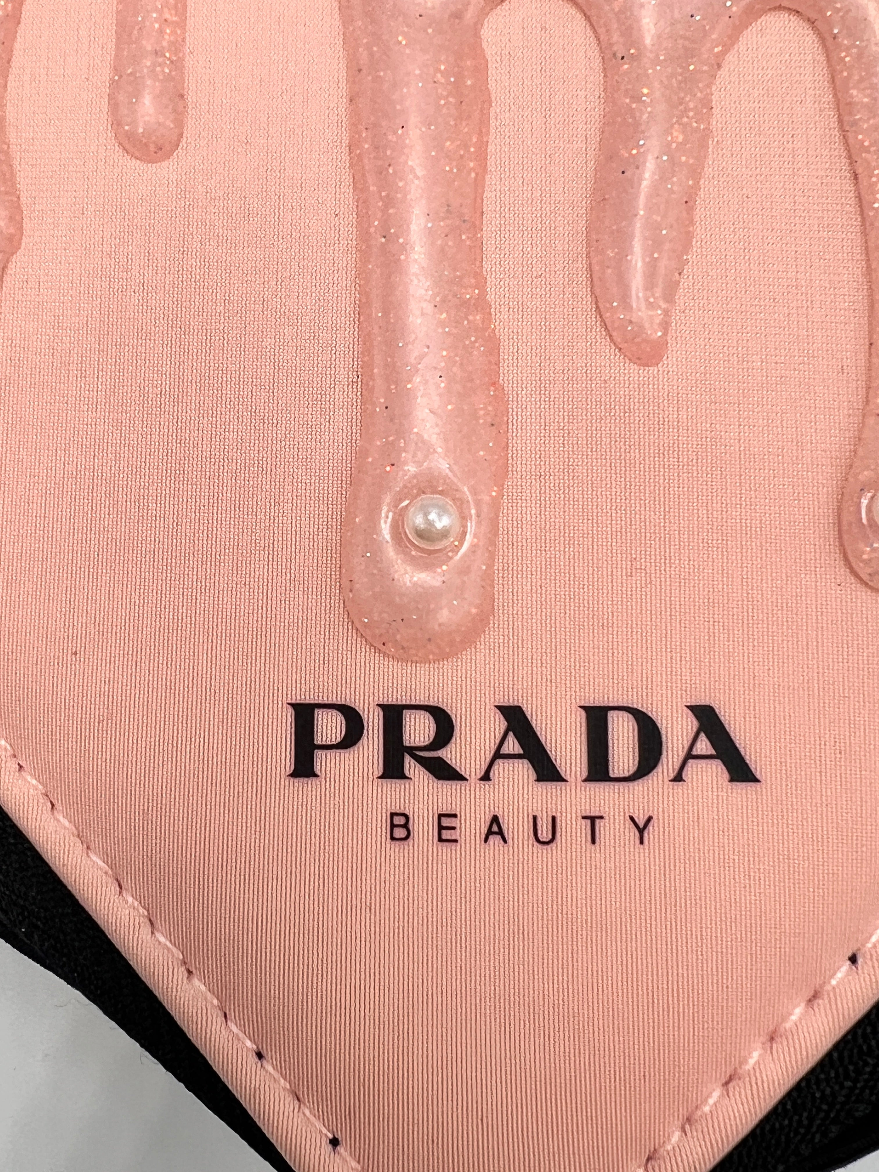 Prada Beauty Pearl Triangle Makeup Pouch Shoulder Bag Pink & Black