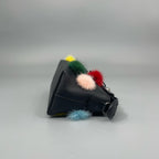 Fendi Mini "By The Way" Boston Bag in Black Leather with Multicolored Fur Pom-Poms