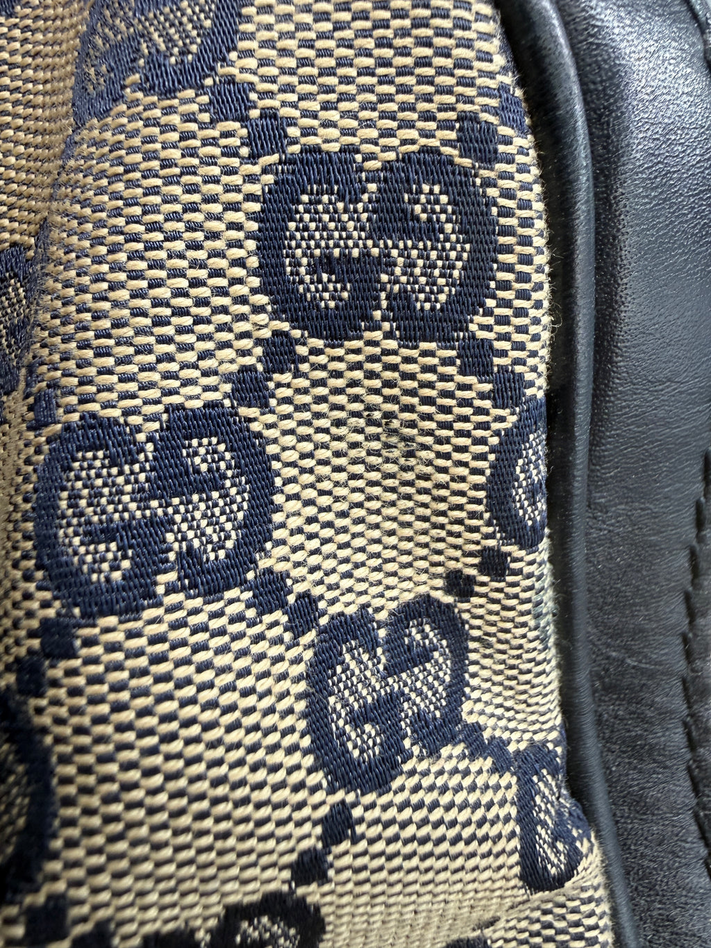 Gucci Vintage Web Boston Bag – Navy GG Canvas – Authentic Pre-owned Sherry Line Satchel