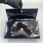 Prada Black Spazzolato Patent Leather Flap Bag with Gold-Tone Chain Strap