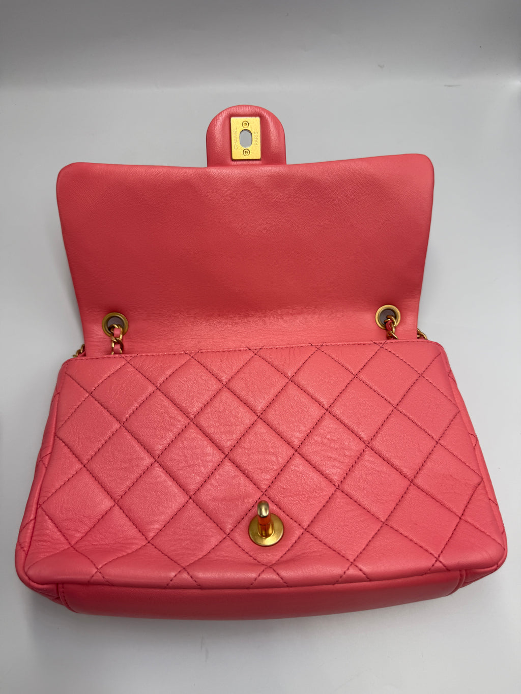 Chanel Small Flap Bag in Coral Pink Lambskin Leather
