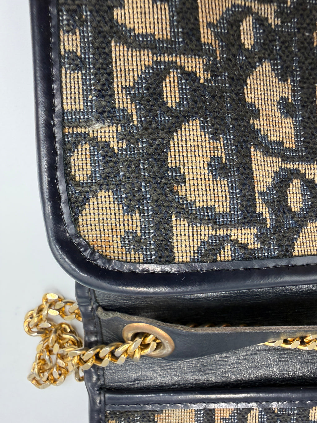 Vintage Christian Dior Trotter Oblique Canvas Clutch Bag in Navy & Beige
