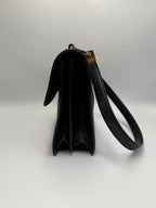 Gucci Vintage Square G Flap Shoulder Bag in Black Canvas and Leather