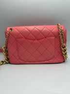 Chanel Small Flap Bag in Coral Pink Lambskin Leather