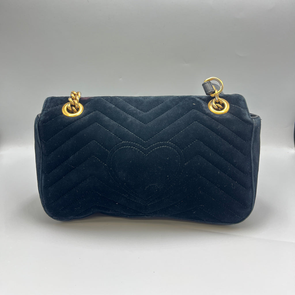 Gucci GG Marmont Small Velvet Shoulder Bag Black with Gold Hardware