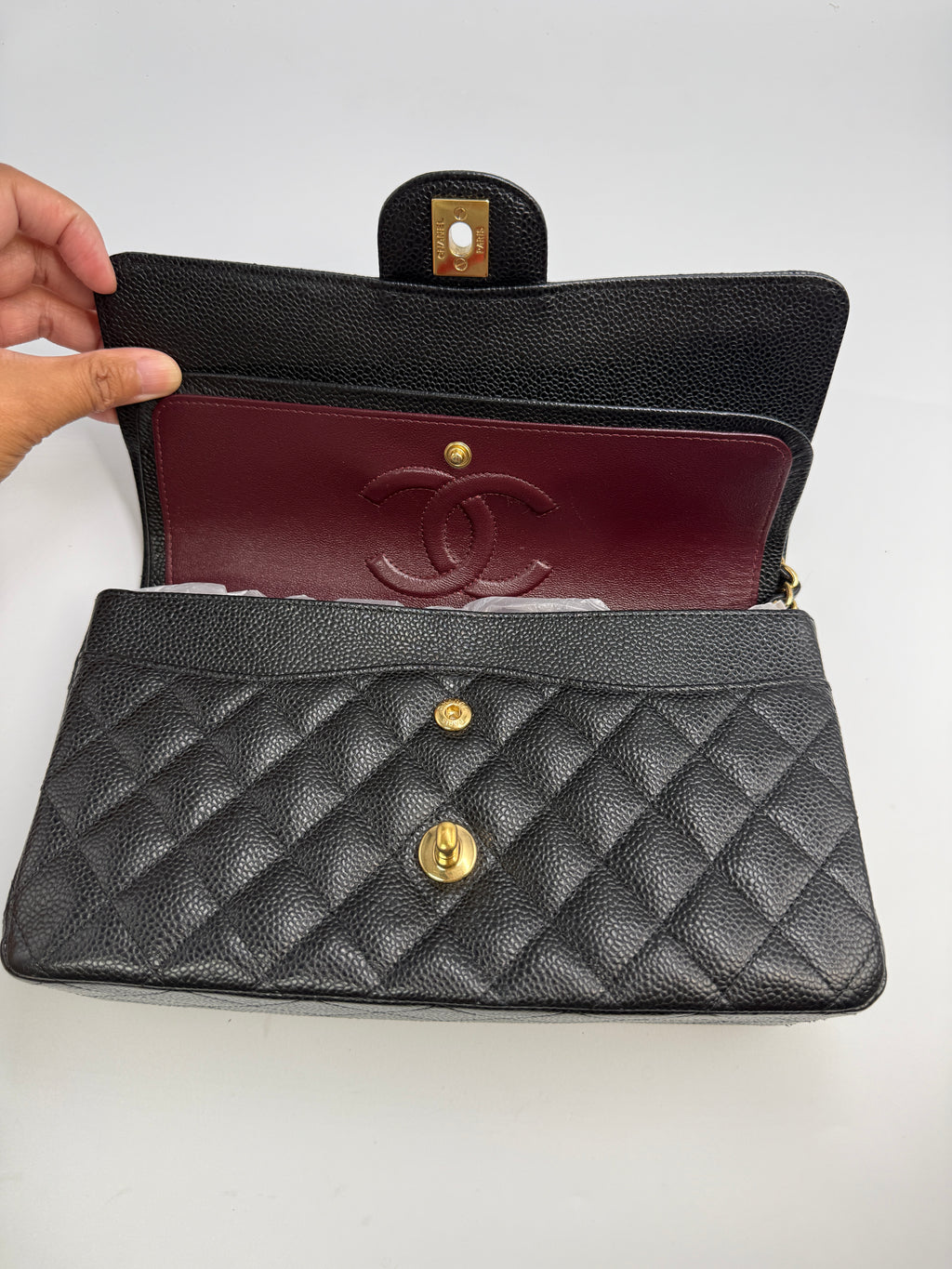 Chanel Small Classic Double Flap Bag Black Caviar Leather Gold Hardware
