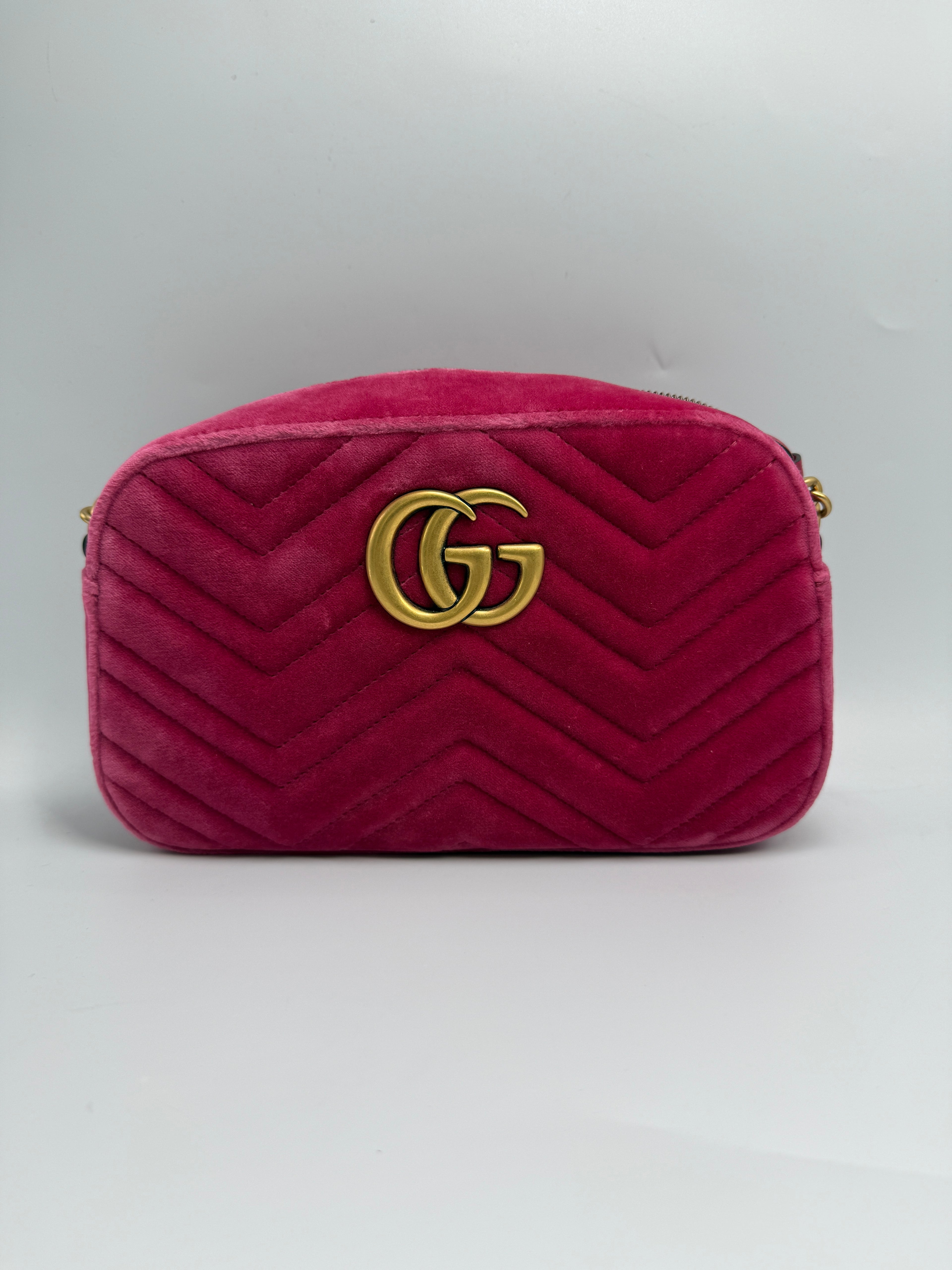 Gucci Velvet Matelass Small GG Marmont Camera Bag