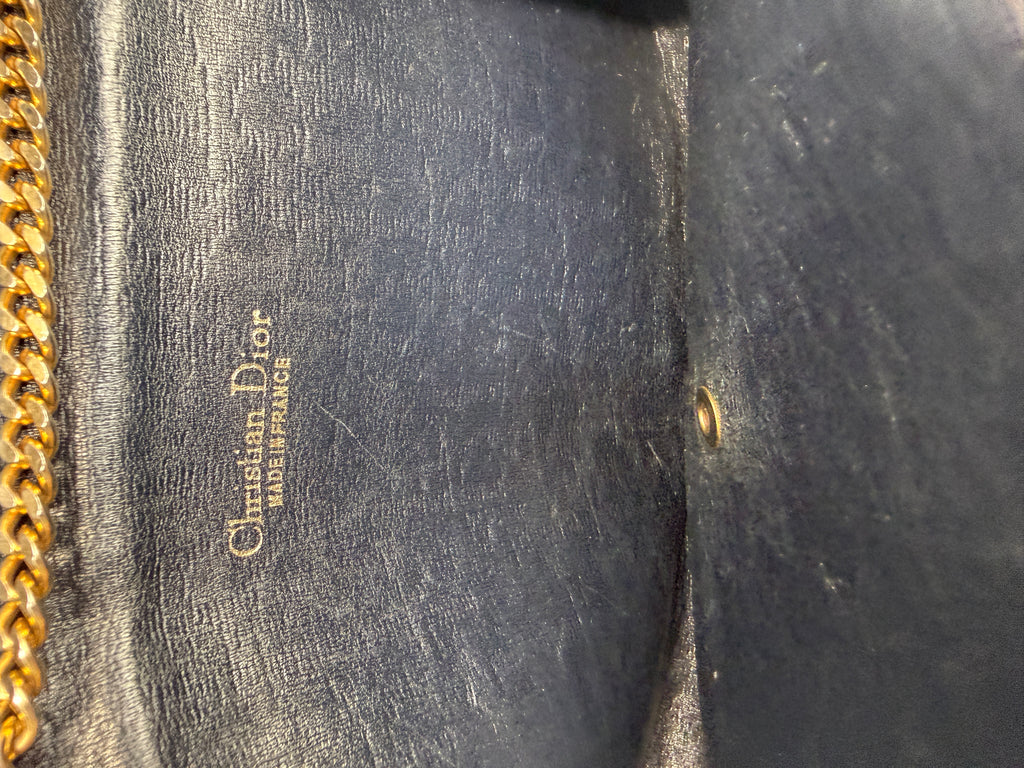 Vintage Christian Dior Trotter Oblique Canvas Clutch Bag in Navy & Beige