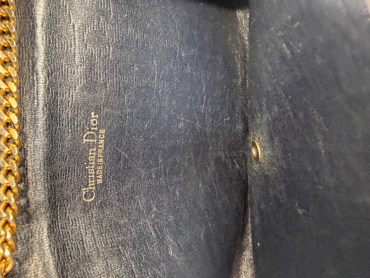 Vintage Christian Dior Trotter Oblique Canvas Clutch Bag in Navy & Beige