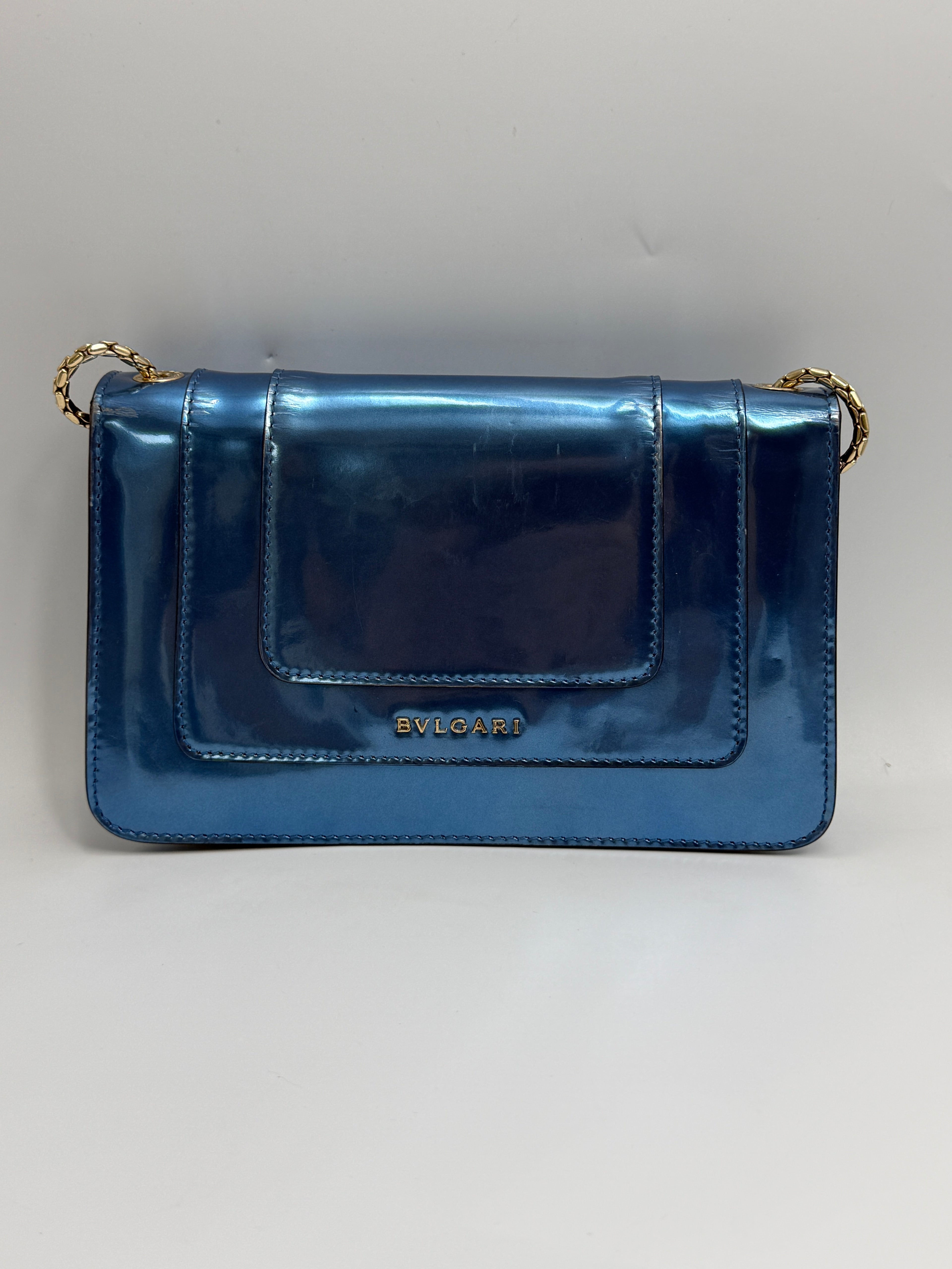 Bvlgari Serpenti Forever Metallic Calfskin Flap Bag in Electric Blue