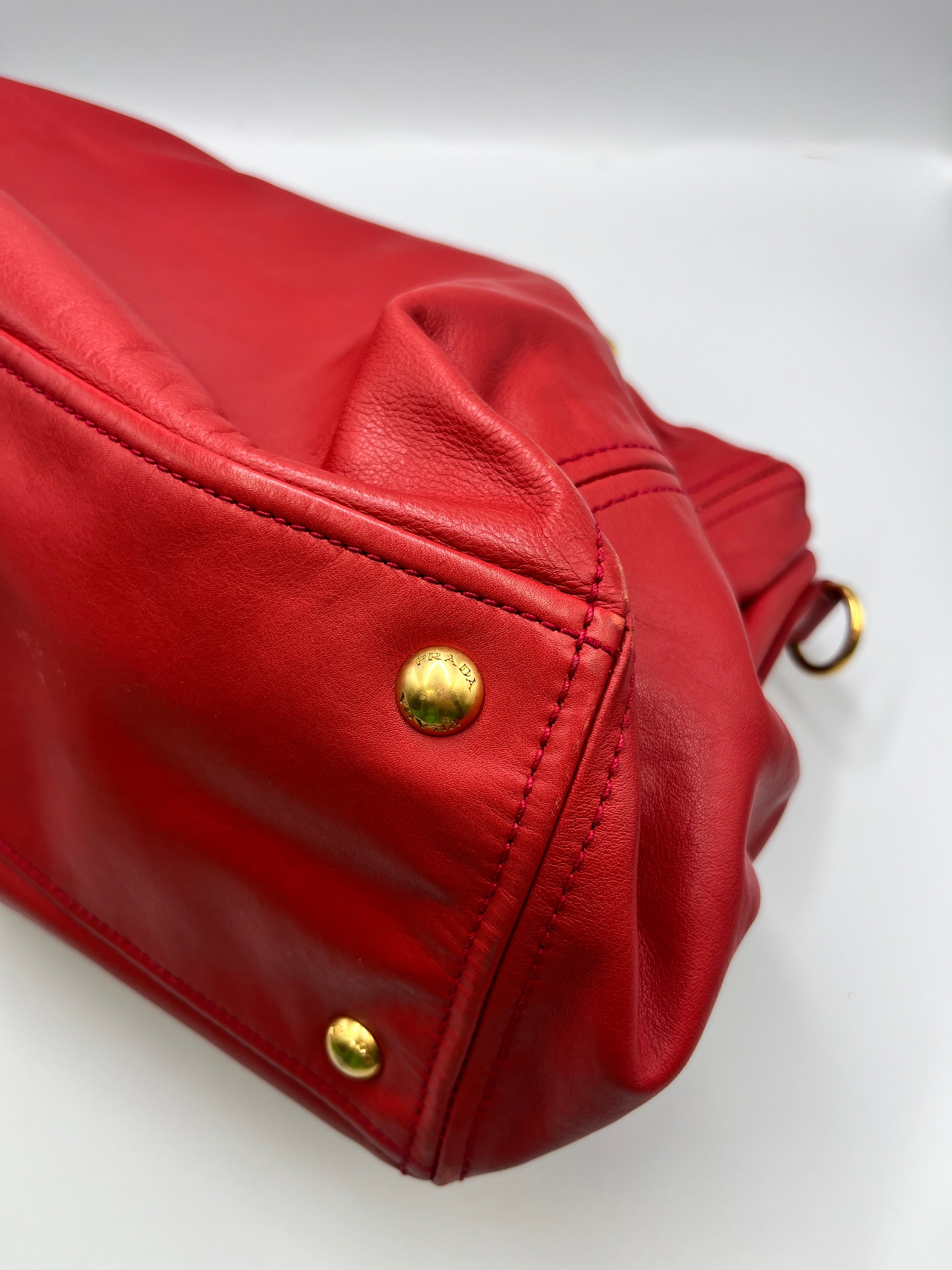 Prada Red Vitello Shine Leather Tote Bag