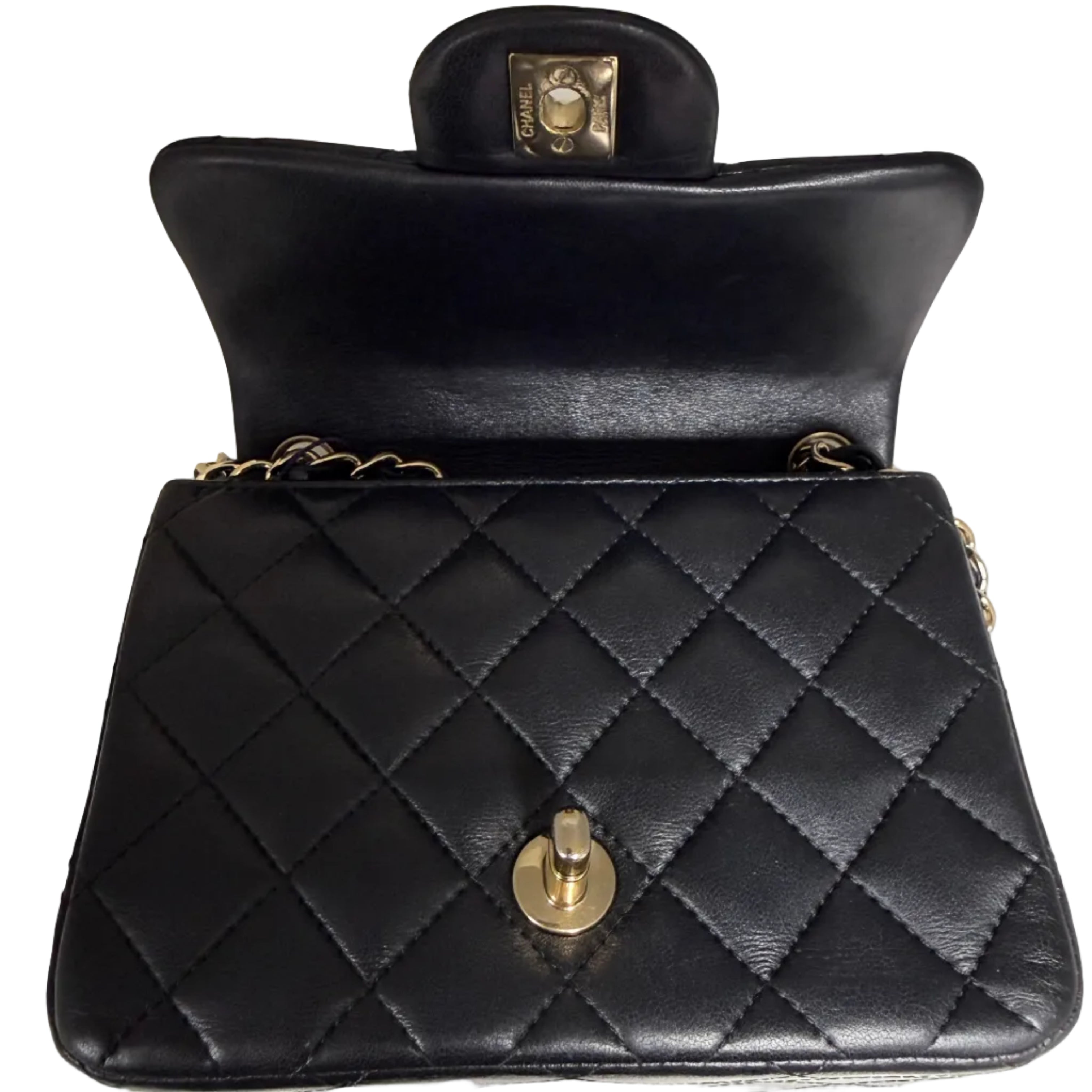 Chanel Classic Square Mini Flap Bag in Black Lambskin with Gold Hardware