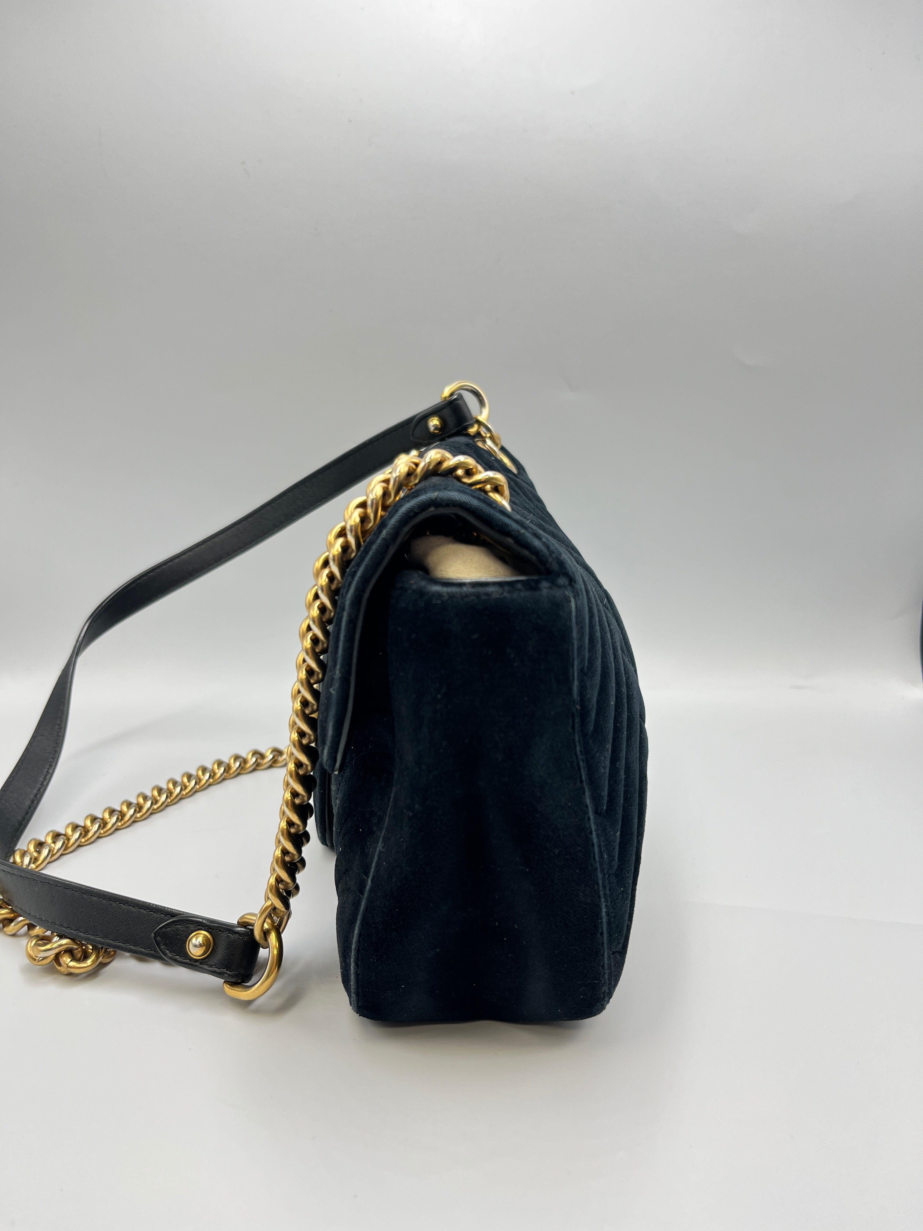 Gucci GG Marmont Small Velvet Shoulder Bag Black with Gold Hardware