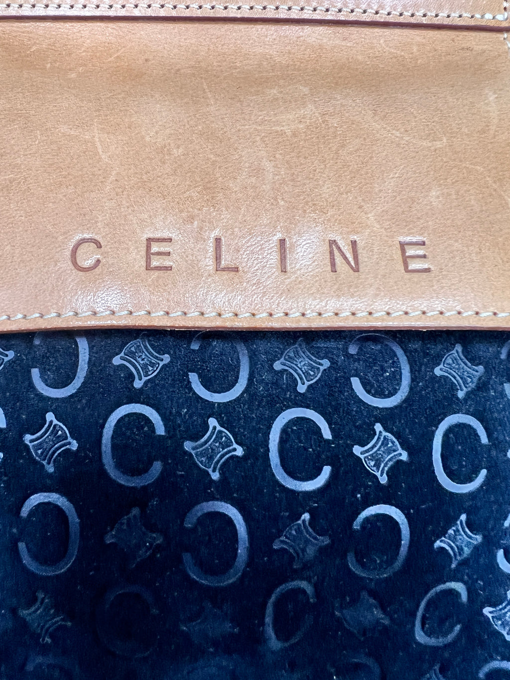 Vintage Celine C Macadam Suede Top Handle Bag – Black & Tan Leather