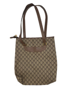 Gucci Vintage GG Supreme Canvas Tote Bag in Beige/Ebony with Brown Leather Trim