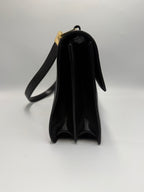 Gucci Vintage Square G Flap Shoulder Bag in Black Canvas and Leather