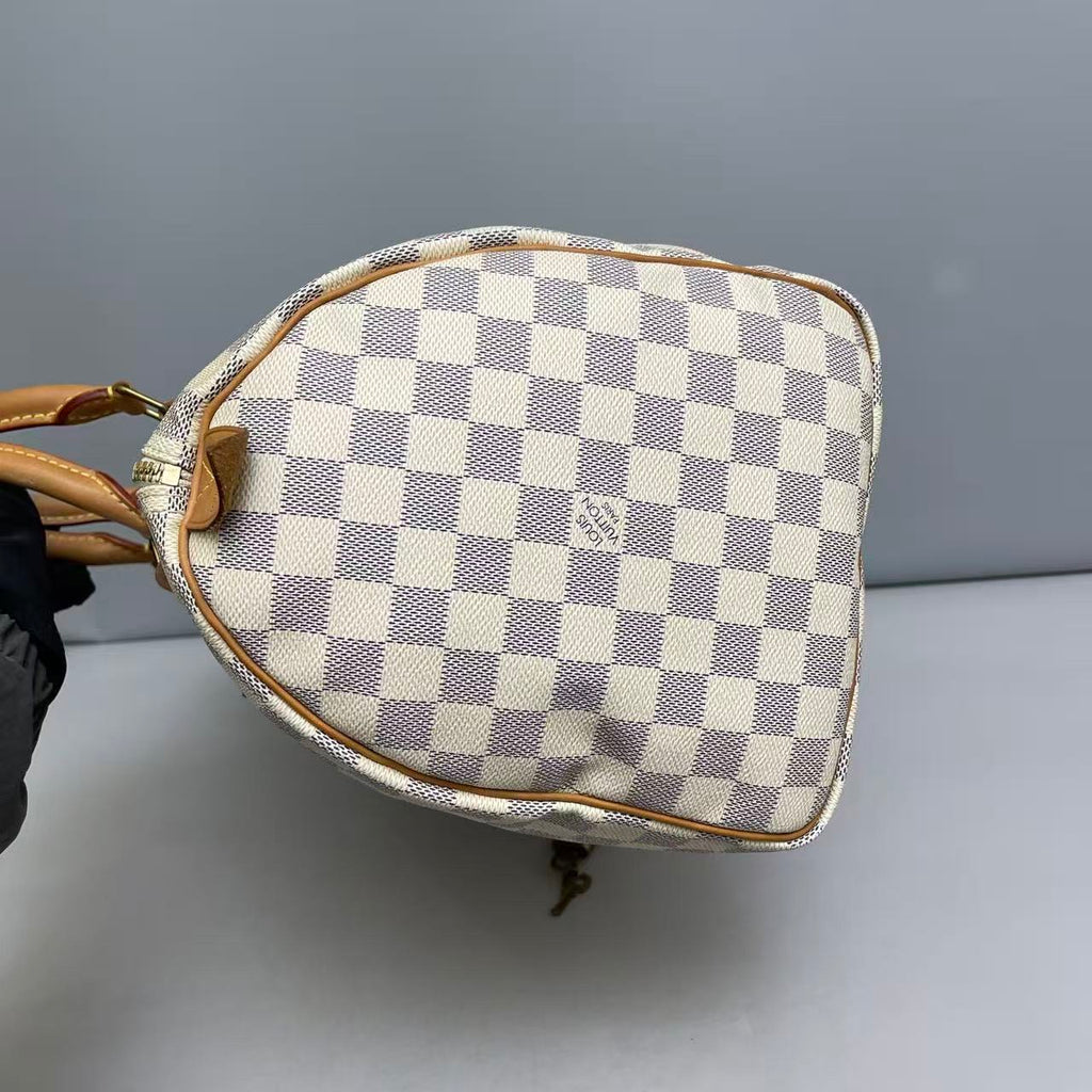 Louis Vuitton Damier Azur Speedy 30 Handbag with Gold-Tone Lock and Keys