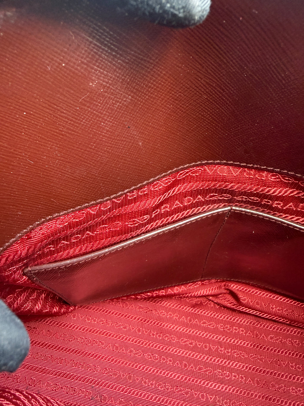 Prada Saffiano Lux Medium Promenade Dome Satchel (Granato / Burgundy)