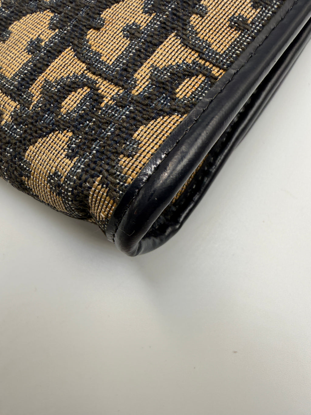 Vintage Christian Dior Trotter Oblique Canvas Clutch Bag in Navy & Beige