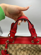 Gucci GG Canvas & Red Leather Heart Charm Shoulder Bag