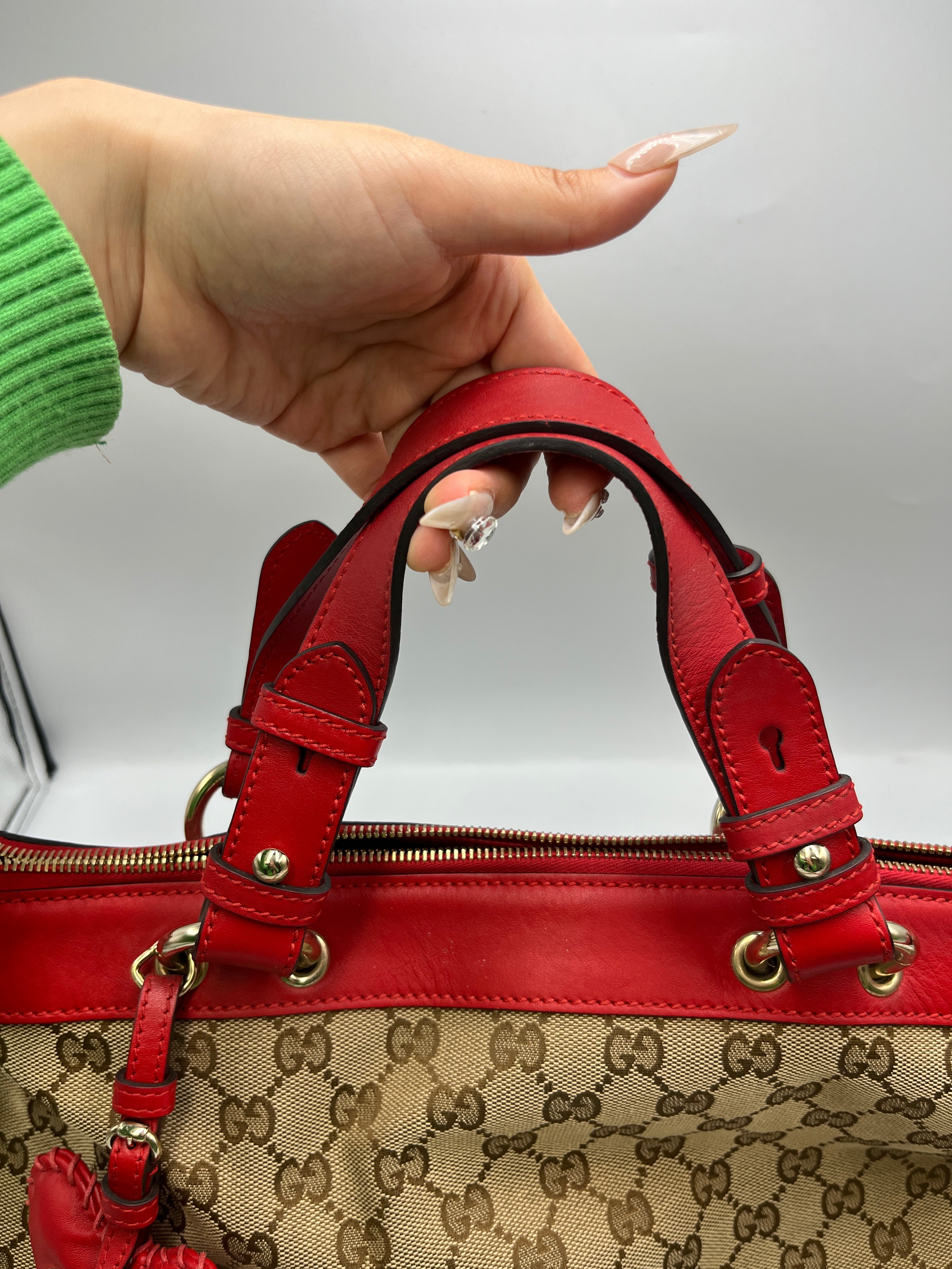 Gucci GG Canvas & Red Leather Heart Charm Shoulder Bag