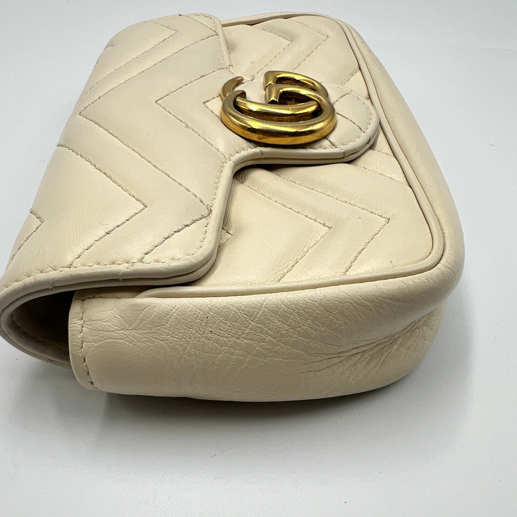 Gucci GG Marmont Super Mini Shoulder Bag Beige Matelassé Leather