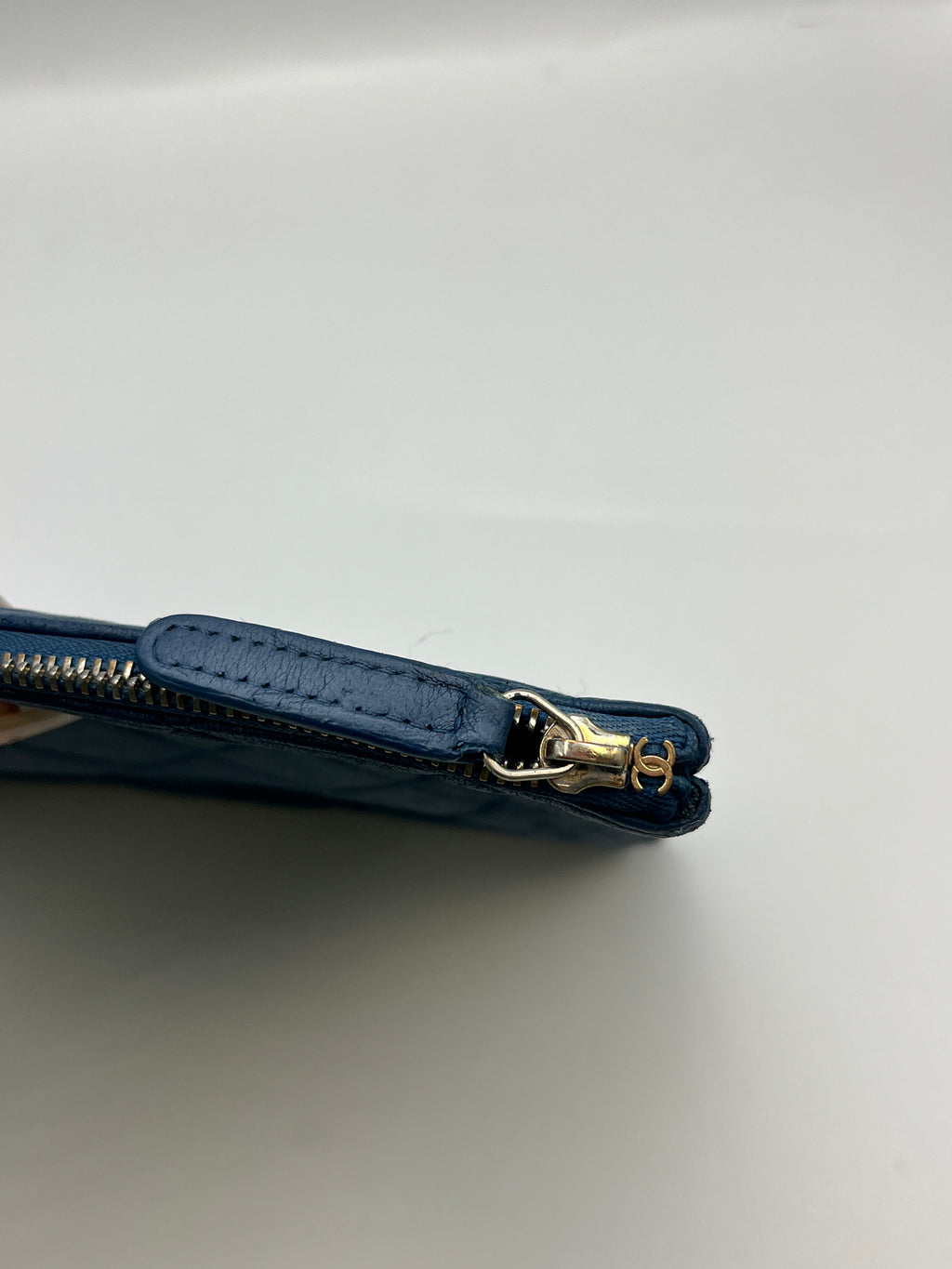 Chanel Navy Blue Quilted Lambskin CC Zip Pouch Clutch Bag