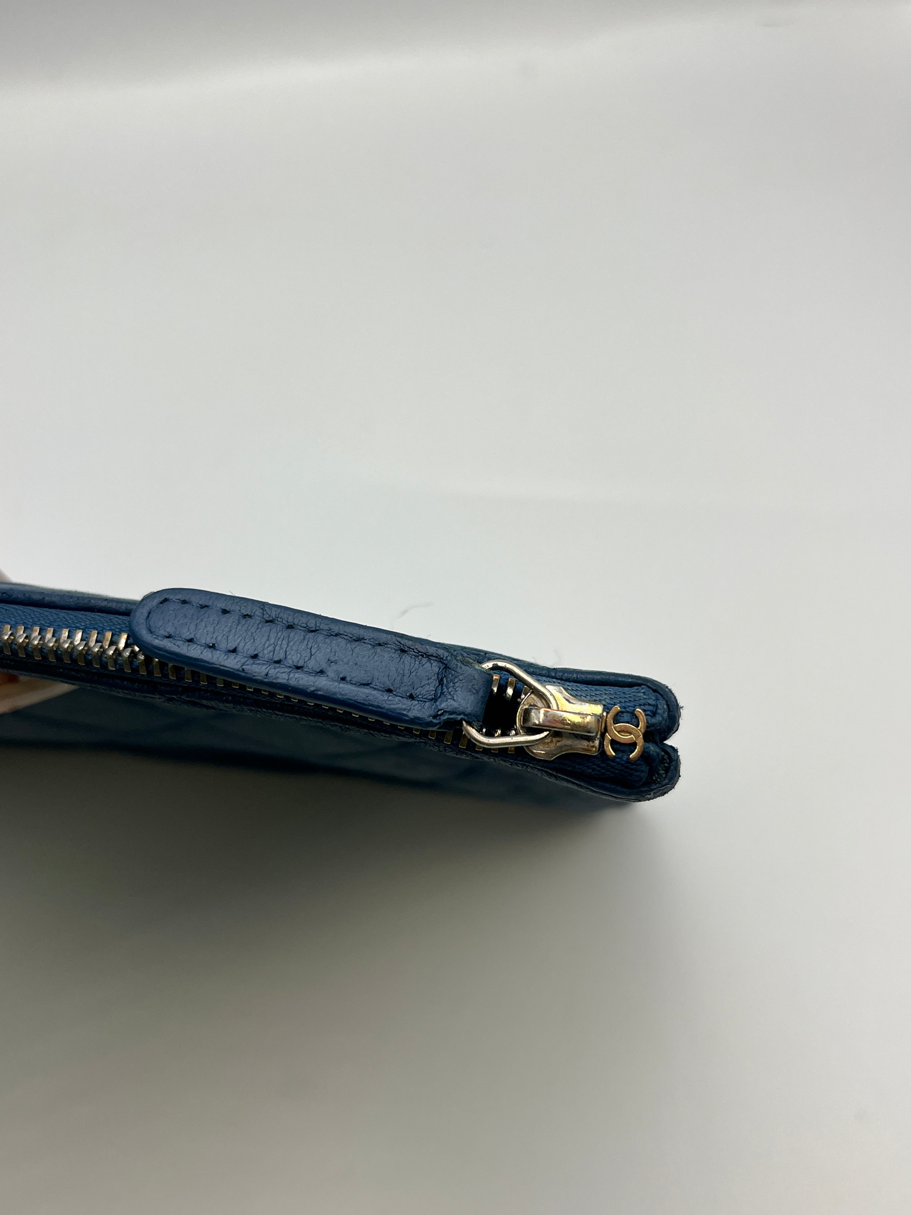 Chanel Navy Blue Quilted Lambskin CC Zip Pouch Clutch Bag