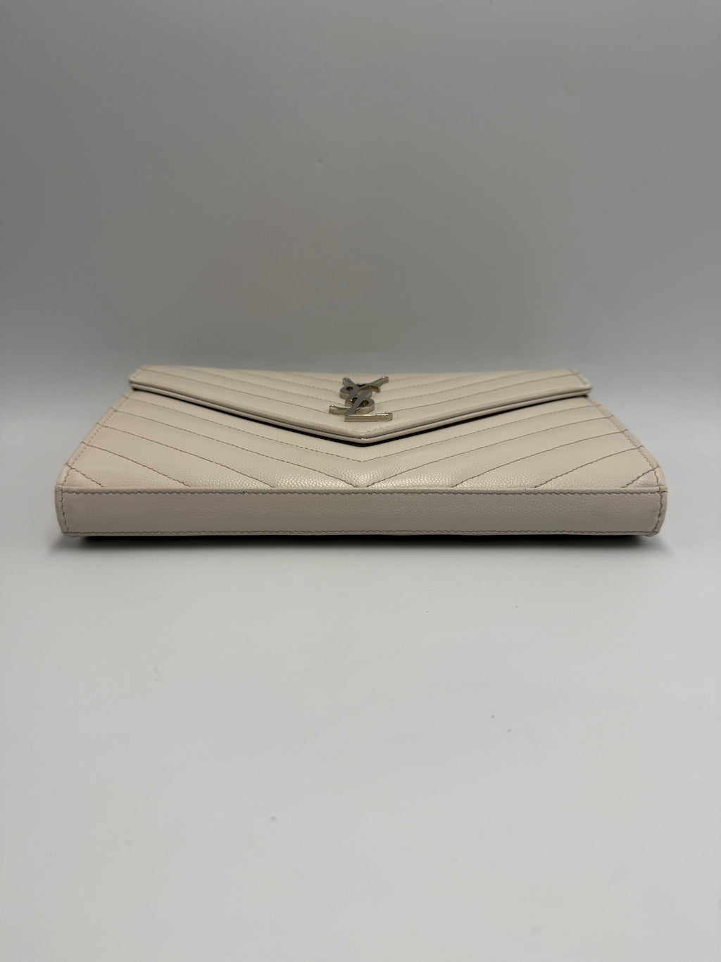 Saint Laurent Cassandre Envelope Chain Wallet / Shoulder Bag in Light Greige Matelassé Leather