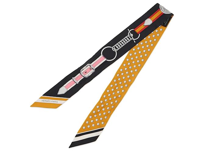 Hermès Twilly Scarf Black Multiple Colors Silk