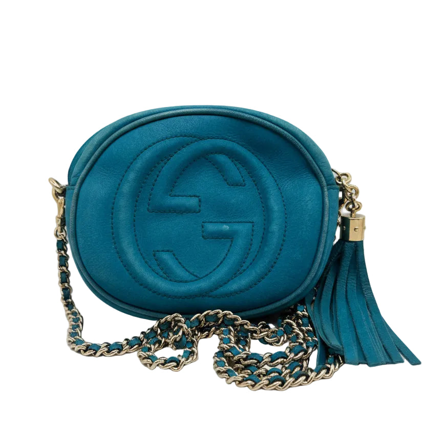Gucci Soho Disco Bag in Blue Pebbled Suede Leather
