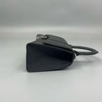 Balenciaga Hourglass XS Top Handle Bag in Black Suede with Silver Hardware