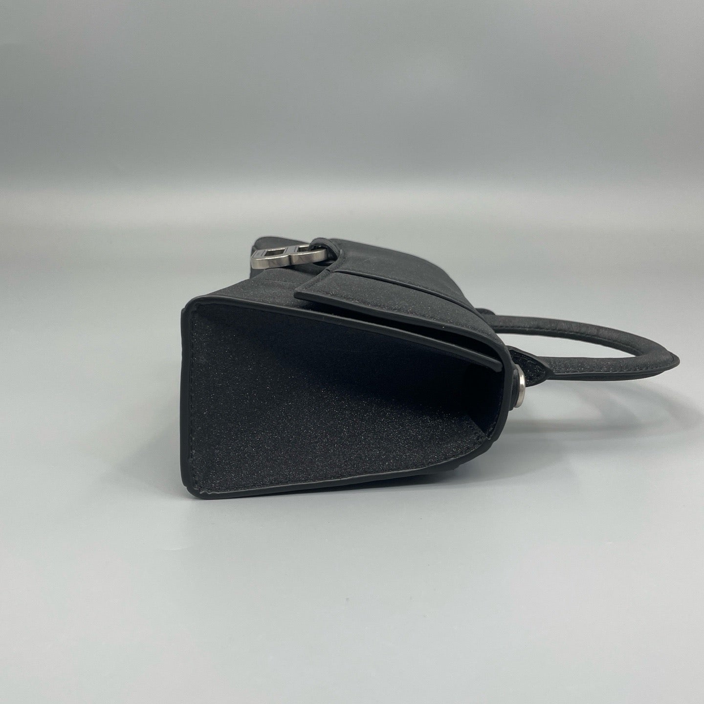 Balenciaga Hourglass XS Top Handle Bag in Black Suede with Silver Hardware