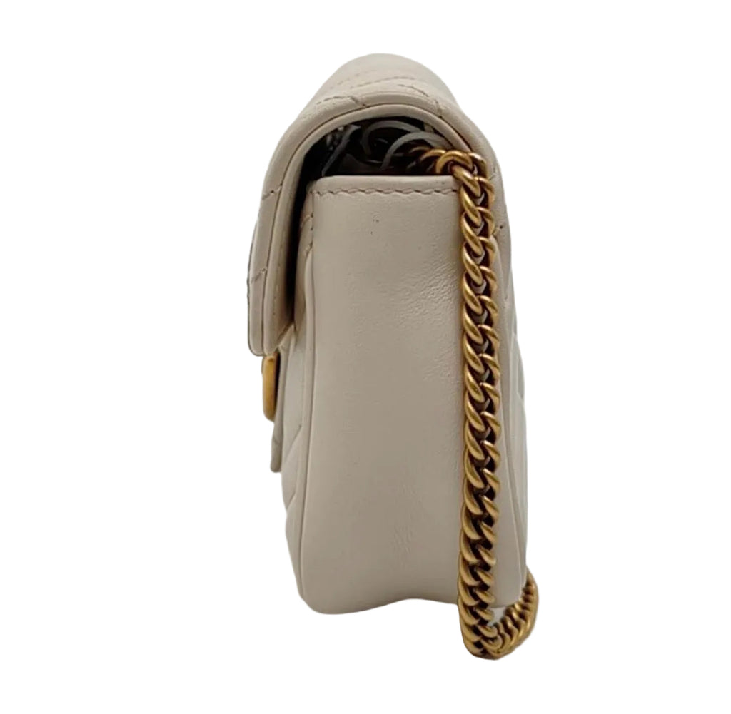 Gucci GG Marmont Super Mini Shoulder Bag Beige Matelassé Leather