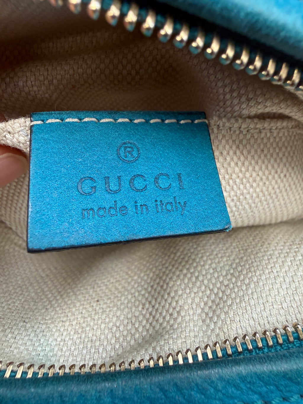 Gucci Soho Disco Bag in Blue Pebbled Suede Leather